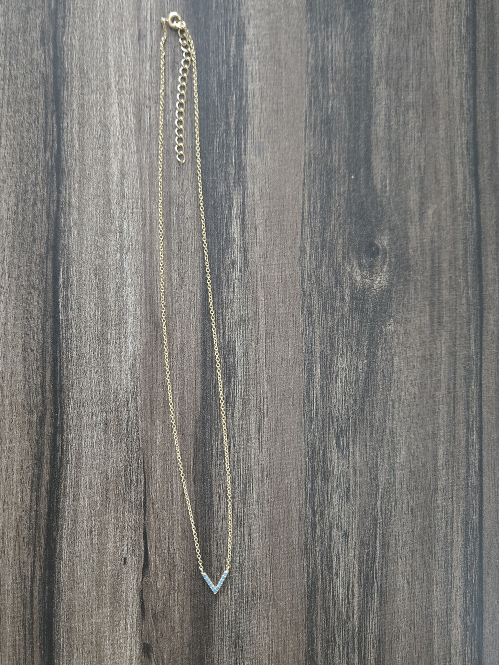 Gold-Tone V Pendant Necklace with Light Blue Stones - Women Jewelry